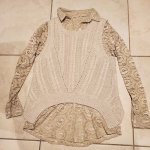 Lace Shirt and Sweater Vest  (cut-out Back)
